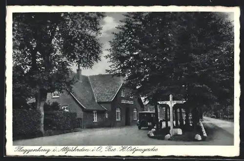 AK Altjührden, Strasse mit Gasthof Plaggenkrug