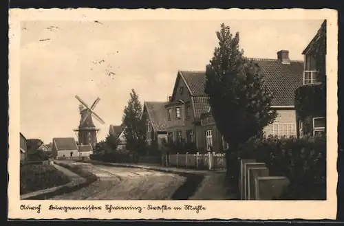 AK Aurich, Bürgermeister-Schwiening-Strasse mit Blick zur Windmühle