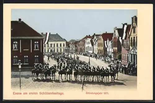 AK Esens, Erster Schützenfesttag Gründungsjahr 1577, Strassenpartie mit Schützenparade