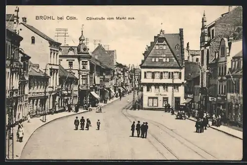 AK Brühl bei Köln, Kölnstrasse mit Geschäften vom Markt aus