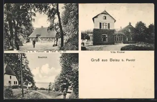 AK Belau b. Perdöl, Höckerei J. A. Hansen, Villa Rücker, Seeblick