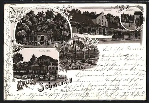 Lithographie Schwartau, Geertz Hôtel, Riesebusch-Halle, Bahnhof