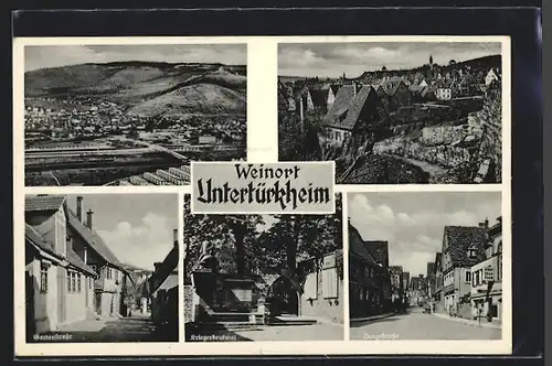 AK Untertürkheim, Gartenstr., Kriegerdenkmal, Langestr.