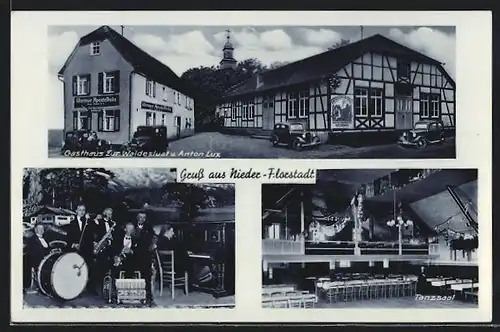 AK Nieder-Florstadt, Gasthaus zur Waldeslust von Anton Lux, Tanzsaal