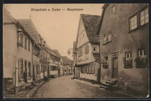 AK Königshofen a. Tauber, Hauptstrasse mit Gasthaus zum Lamm