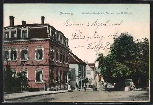 AK Backnang, Dillenius-Strasse mit Eingang zum Schillerplatz