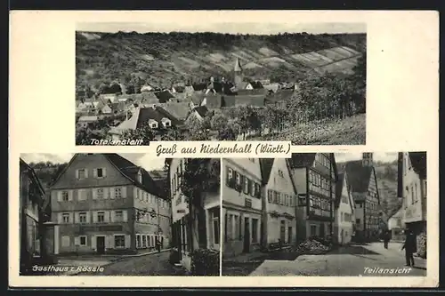 AK Niedernhall / Württ., Gasthaus zum Rössle, Strassenpartie, Ortsansicht