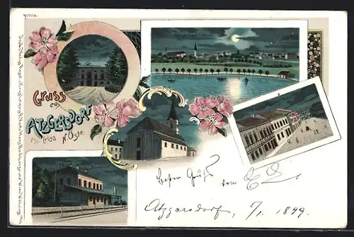 Lithographie Wien, Atzgersdorf a. d. Erlaa, Bahnhof, Schloss