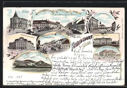Lithographie Wien-Floridsdorf, Papierhandlung J. Höbert, Schlosshofergasse, Sparkasse