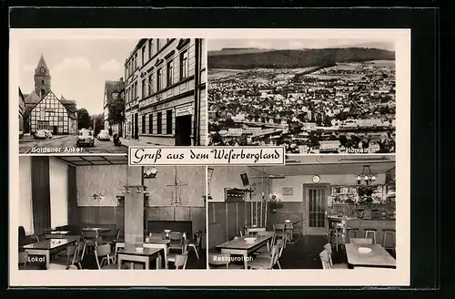 AK Hameln, Ortsansicht aus der Vogelschau, Gasthof Goldener Anker, Papenstrasse 11