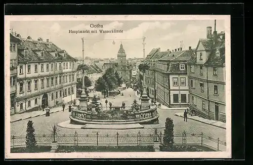 AK Gotha, Hauptmarkt mit Wasserkünsten
