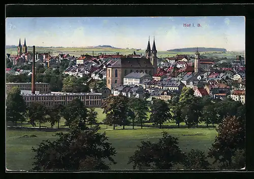 AK Hof i. B., Panoramablick auf den Ort