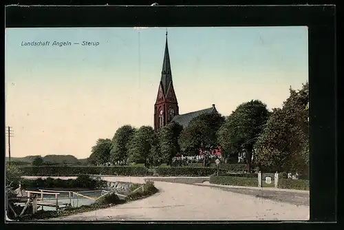 AK Angeln-Sterup, Ortspartie mit Kirche