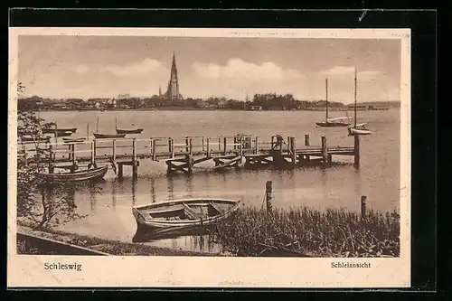 AK Schleswig, Schleiansicht, Blick Seesteg zur Kirche