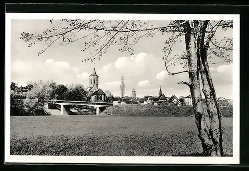 AK Waiblingen, Teilansicht von Waiblingen mit Kirchturm