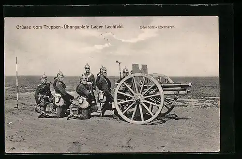 AK Lager Lechfeld, Truppenübungsplatz, Soldaten beim Geschütz-Exerzieren