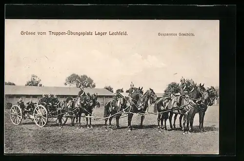 AK Lager Lechfeld, Truppen-Übungsplatz, Bespanntes Geschütz, Soldaten zu Pferd