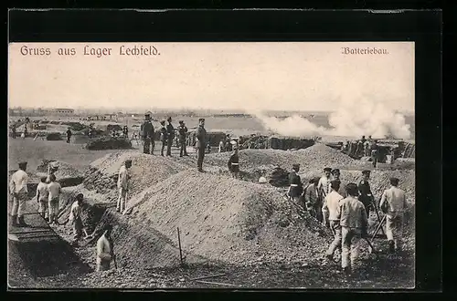 AK Lager Lechfeld, Truppenübungsplatz, Soldaten im Batteriebau