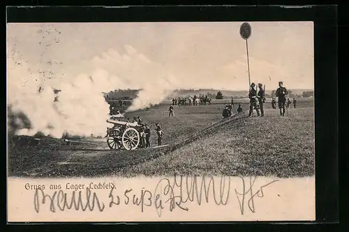 AK Lager Lechfeld, Truppenübungsplatz, Soldaten fuern Geschütze ab