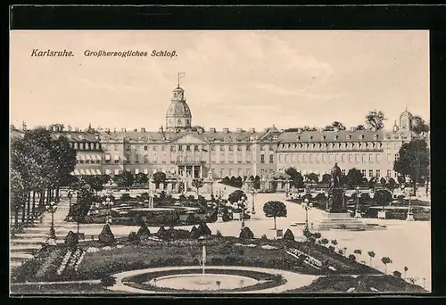 AK Karlsruhe, Parkanlagen vor dem Grossherzoglichen Schloss