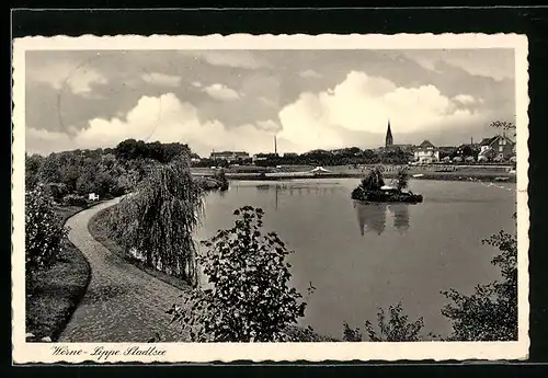 AK Werne / Lippe, Ortspartie mit Stadtsee