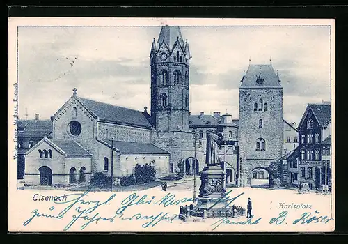 AK Eisenach, Karlsplatz mit Martin-Luther-Denkmal