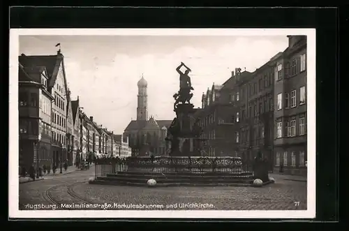 AK Augsburg, Maximilianstrasse, Herkulesbrunnen & Ulrichkirche