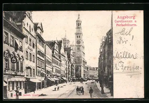 AK Augsburg, Carolinenstrasse und Perlachturm