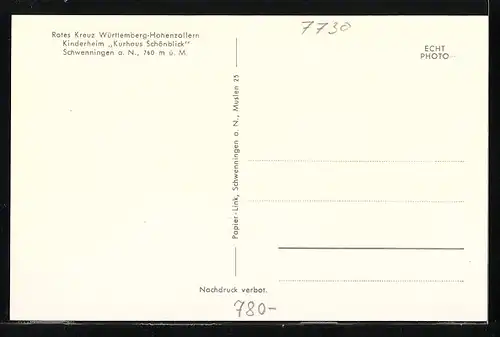 AK Schwenningen a. N., Rotes Kreuz Württemberg-Hohenzollern, Kinderheim Kurhaus Schönblick