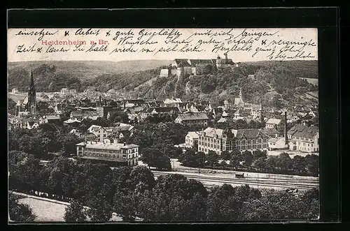 AK Heidenheim a. Br., Gesamtansicht mit Schloss und Bahnhof
