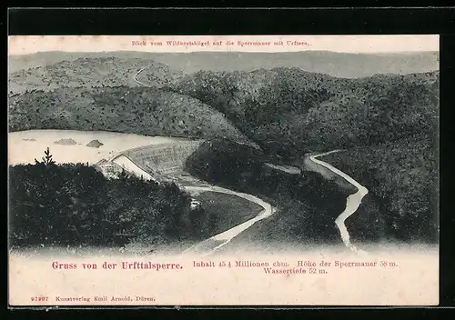 AK Gemünd i. Eifel, die Urfttalsperre, Blick vom Wildbretshügel auf die Sperrmauer mit Urftsee