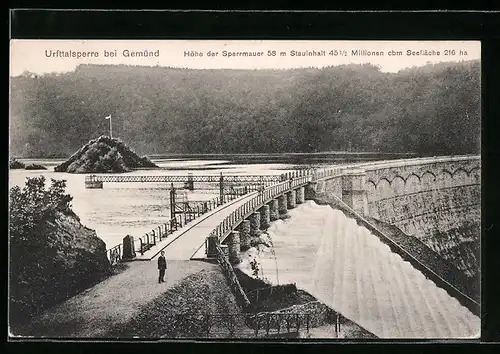 AK Gemünd i. Eifel, Urfttalsperre, Überlauf über die Kaskaden mit Sperrmauer