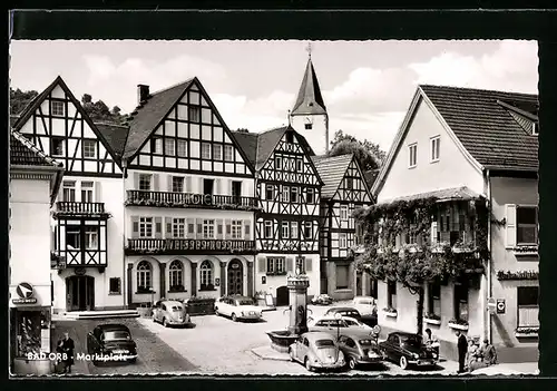 AK Bad Orb, alte Fachwerkhäuser auf dem Marktplatz