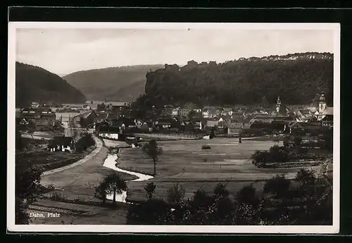 AK Dahn, Ortsansicht mit Bahnof und Kirche