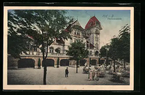 AK Hof i/B, Theresienstein, Gartenpartie