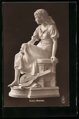 AK Aizelin, Mignon, Skulptur der Frau mit Laute