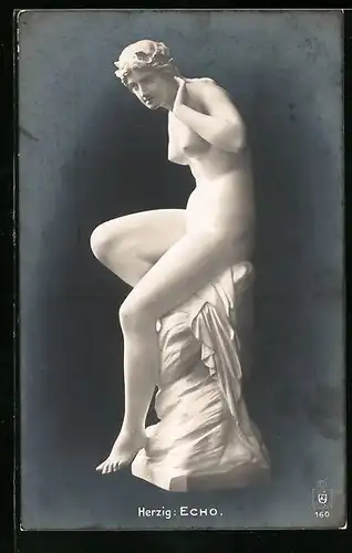 AK Herzig: Echo, nackte Frau, Plastik