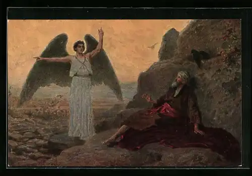 AK Prophet Elias mit Engelerscheinung in der Wüste