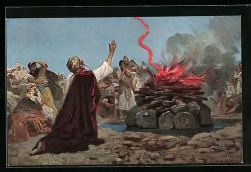 Künstler-AK Leinweber: Die Heilige Schrift, Bild III, Gottesurteil auf dem Kamel, Bibel