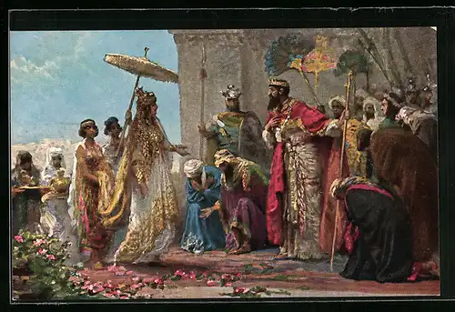 Künstler-AK Leinweber: Die Heilige Schrift, Bibel, Bild II: Salomo empfängt die Königin von Saba