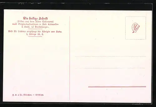 Künstler-AK Leinweber: Die Heilige Schrift, Bibel, Bild II: Salomo empfängt die Königin von Saba