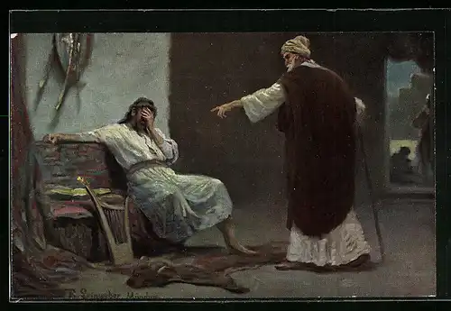 Künstler-AK David und Nathan, Bild aus dem Alten Testament