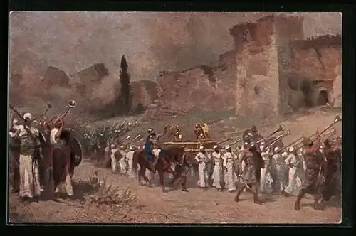 Künstler-AK Bilder aus dem Alten Testament, Zerstörung der Mauern Jerichos