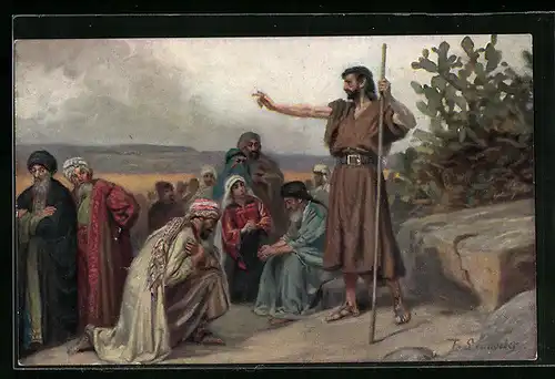 Künstler-AK Bilder aus dem neuen Testament, Johannes predigt in der Wüste