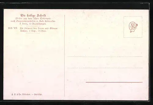 Künstler-AK Leinweber: Die Heilige Schrift, Bibel, Bild VII: Schwert des Herrn und Gideon, Richter 7, 19