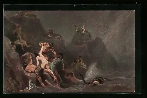 AK Die Sintflut, Menschen und Schlange