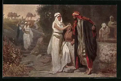 AK Rebekka am Brunnen, Buch Mose I. 24, 10-15