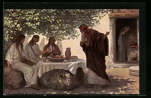 Künstler-AK Die heilige Schrift Nr. 1 /5: Abraham und die drei Engel