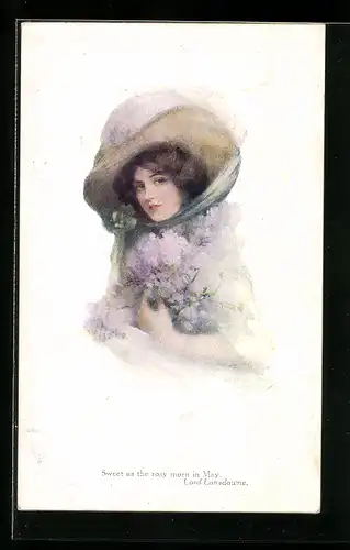 Künstler-AK Raphael Tuck & Sons Nr. 2943: Frau mit Hut und Blumen unter dem Arm