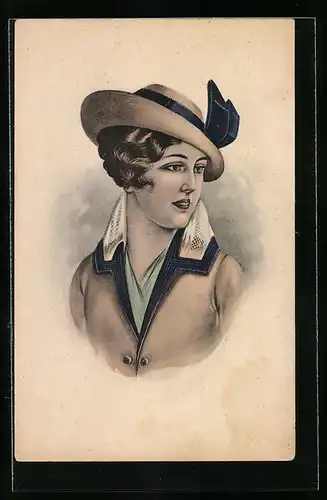 Künstler-AK Junge Frau mit Hut und passendem Kostüm